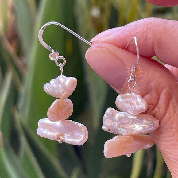 Genuine Kashi pearl solid sterling silver hoop earrings - Picture 5 of 6